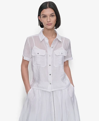 Dkny Women's Short-Sleeve Button-Front Tech Shirt