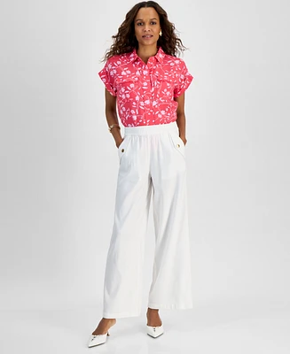 I.n.c. International Concepts Petite Linen-Blend Wide-Leg Pull-On Pants, Exclusively at Macy's