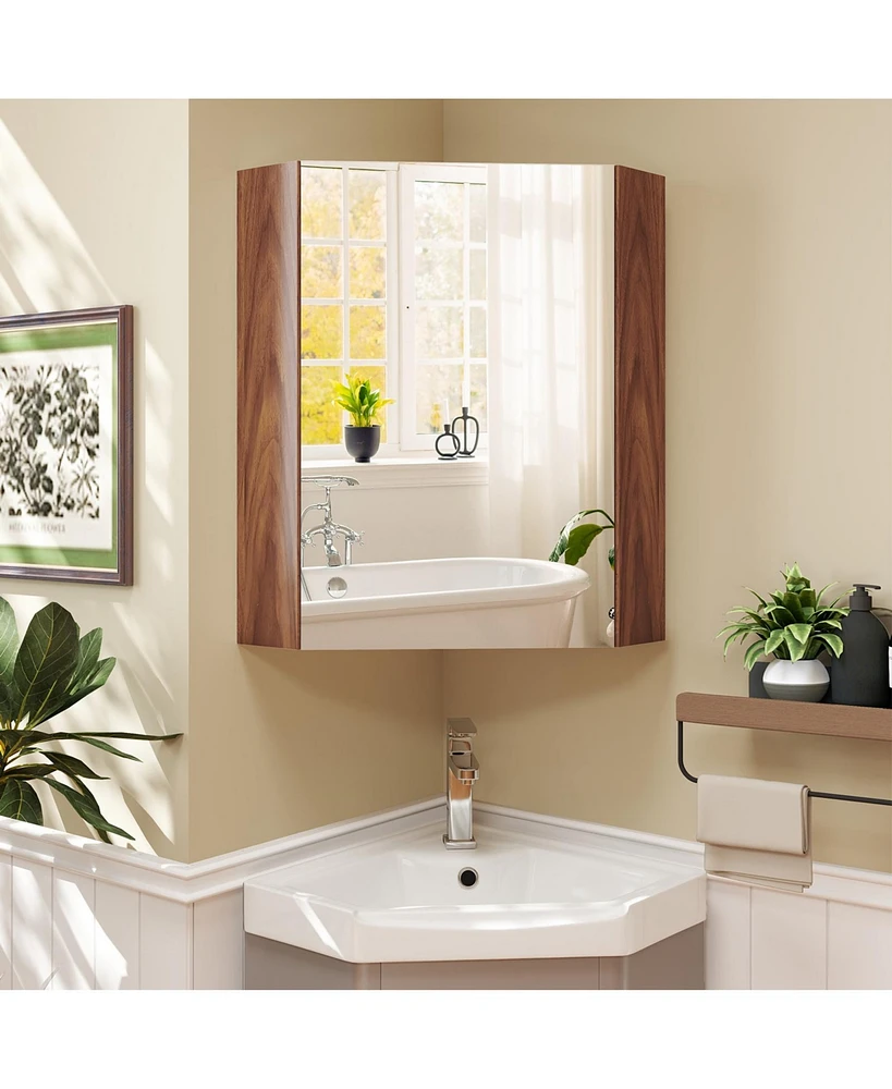 Corner Medicine Cabinet with Mirror Open Door and Adjustable Shelf
