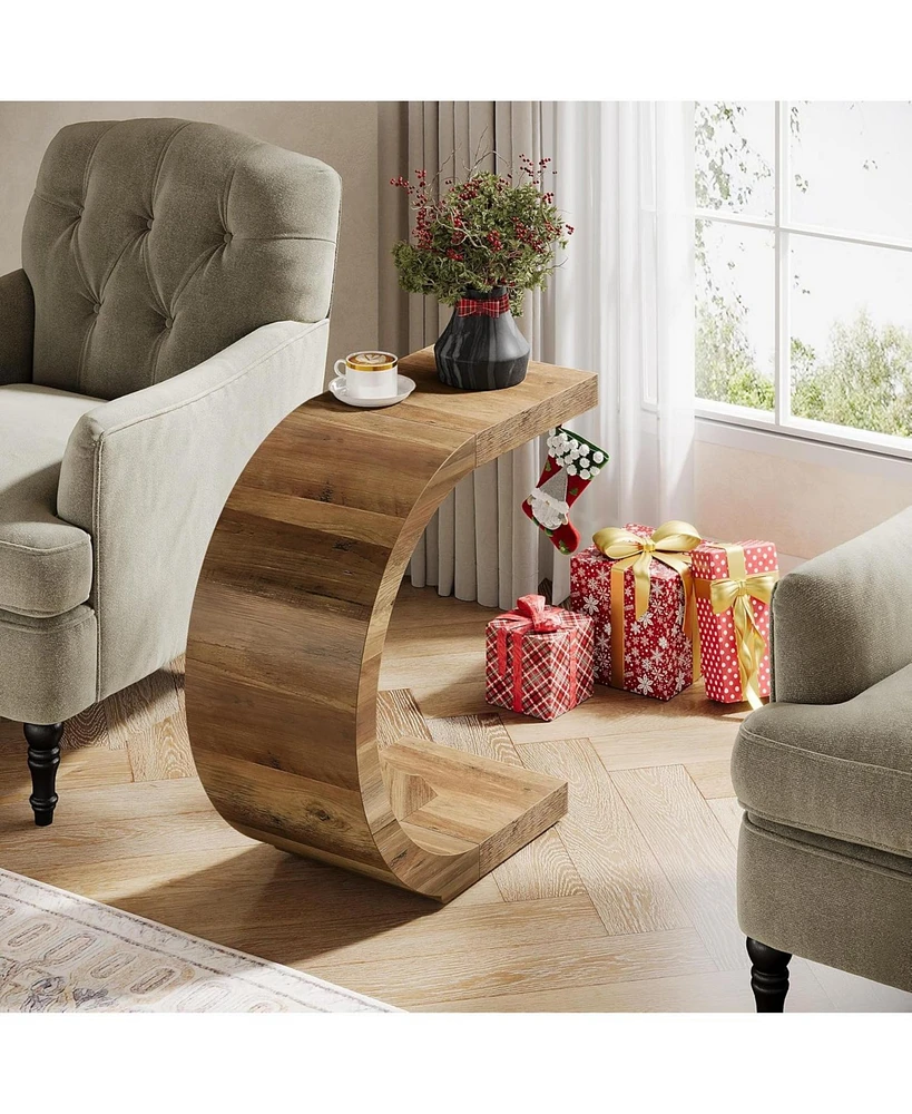 Tribesigns C-Shaped End Table, Wood Side Table for Couch Sofa Living Room Bedroom Small Space, Rustic Brown
