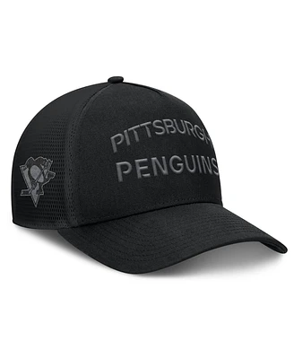 Fanatics Men's Black Pittsburgh Penguins Authentic Pro Road Stack Text A-Frame Adjustable Hat