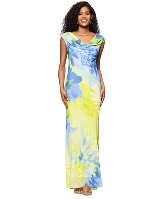 Betsy & Adam Women's Printed Cowlneck Sleeveless Gown