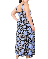 Vince Camuto Plus Floral Square-Neck Smocked-Back Sleeveless Maxi Dress