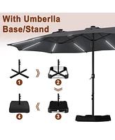 Mondawe 15 ft Solar Led Double Sided Twin Outdoor Patio Market Umbrella with Base Weight Included