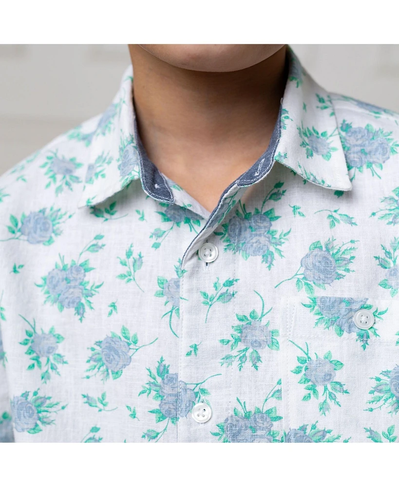Hope & Henry Boys Linen Short Sleeve Button Down Shirt