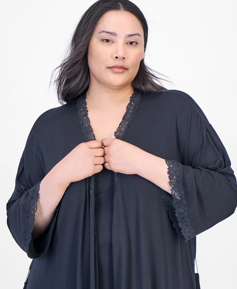I.n.c. International Concepts Plus Lace-Trim Knit Wrap Robe, Exclusively at Macy's