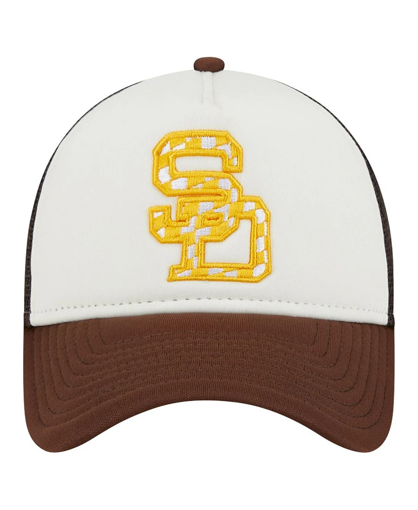 New Era Men's White/Brown San Diego Padres Checkered Flag A-Frame Trucker 9FORTY Adjustable Hat