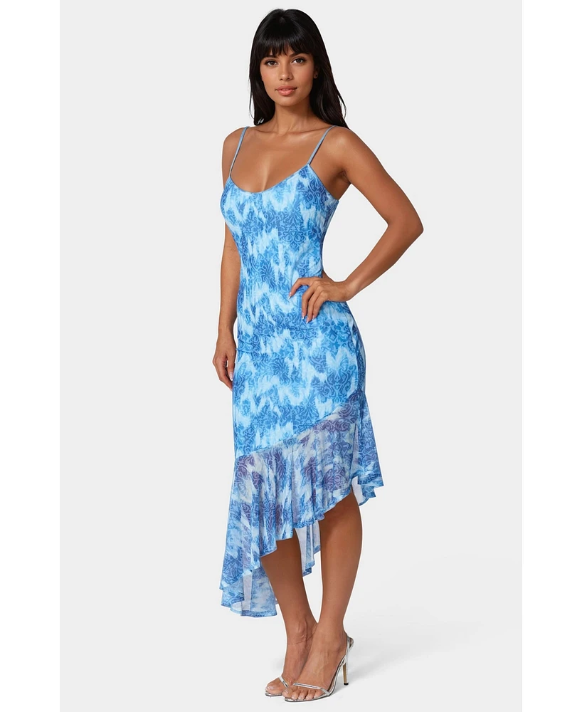 Bebe Women's Cascade High Low Mesh Dress