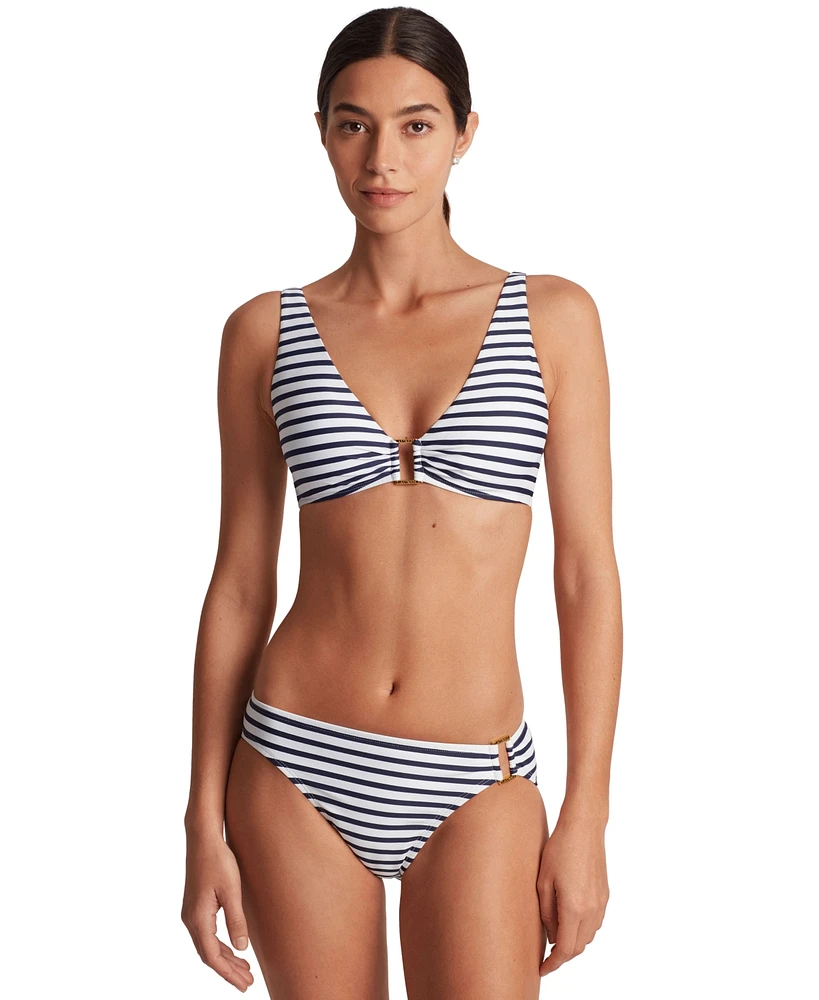 Lauren Ralph Women's Striped Hardware V-Neck Bikini Top