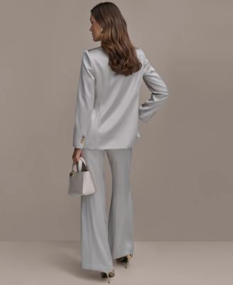 Donna Karan New York Womens Satin One Button Blazer Wide Leg Pants