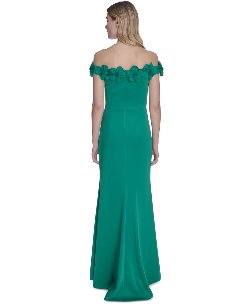 Eliza J Women's 3D Floral Off-The-Shoulder Gown