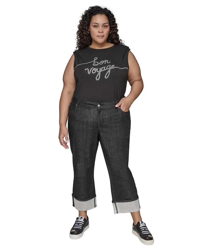 Karl Lagerfeld Paris Plus Black Crystal Cuffed Jeans