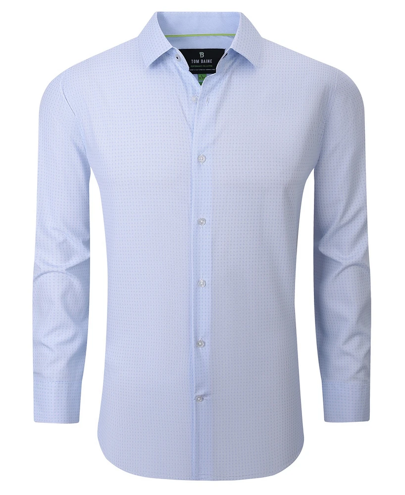 Tom Baine Men's Four Way Stretch Geo Print Button Down Dress Shirt