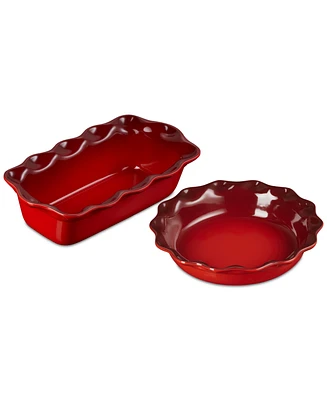 Le Creuset Stoneware Heritage Pie Dish & Fluted Loaf Pan Set