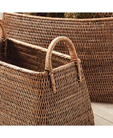 Burma Rattan Narrow Magazine Baskets, Set Of 2