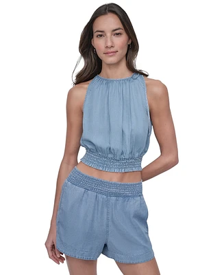 Dkny Jeans Women's Smocked-Waist Sleeveless Crop Top