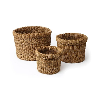 Seagrass Round Baskets With Cuffs Set of 3