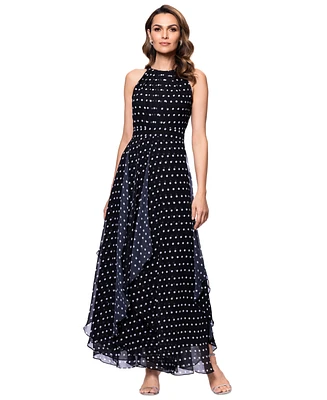 Betsy & Adam Petite Halter-Neck Sleeveless A-Line Gown
