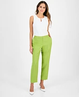 Kasper Women's Linen Mid-Rise Straight-Leg Ankle Pants