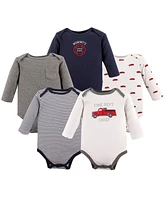 Hudson Baby Boys Soft Cotton Long-Sleeve Bodysuit Bundle (5-Count)