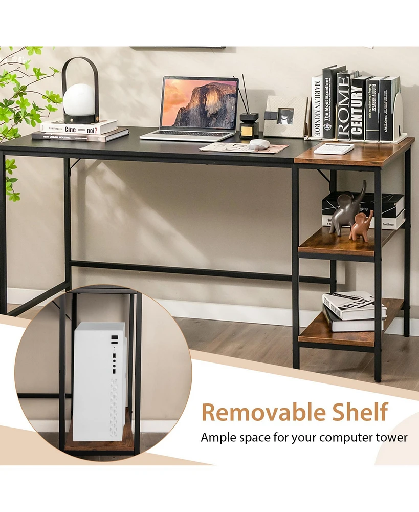 55 Inch Modern Industrial Style Study Writing Desk with 2 Storage Shelves