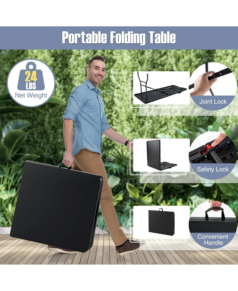 6 ft Portable Folding Table 350 Lbs Fold-in-Half Table with Hdpe Tabletop