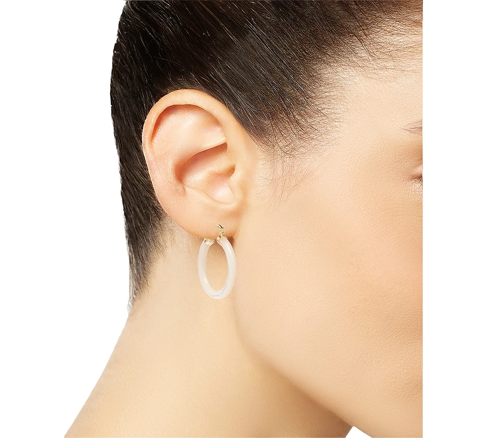Mother-of-Pearl Tubular Medium Hoop Earrings in 18k Gold-Plated Sterling Silver, 1-1/8"