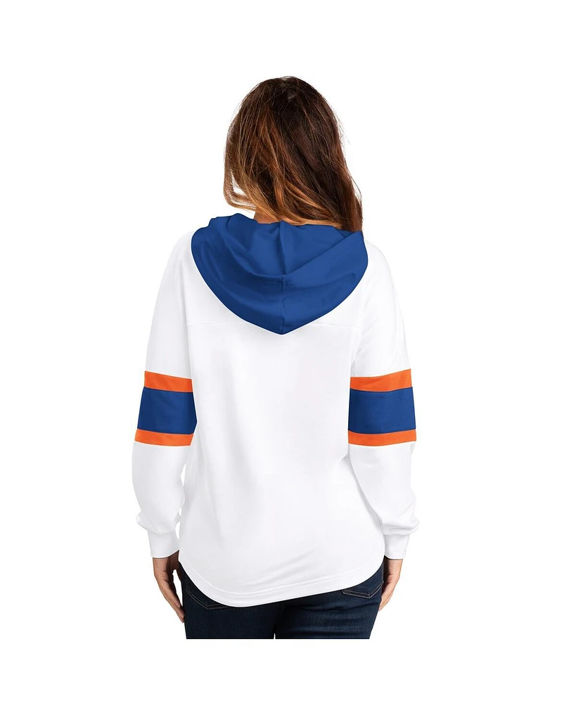 G-iii 4Her by Carl Banks Women's White New York Islanders Goal Zone Long Sleeve Lace-Up Hoodie T-Shirt
