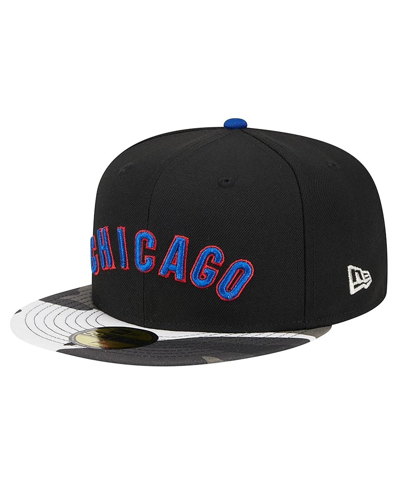 New Era Men's Black Chicago Cubs Metallic Camo 59FIFTY Fitted Hat