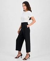 Ak Anne Klein Petite Textured Pull-On Mid-Rise Wide-Leg Pants