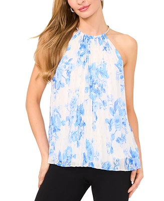 Msk Women's Floral-Print Pleated-Chiffon Halter Top