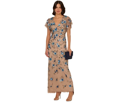 Adrianna Papell Women's Beaded Mesh Column Dress