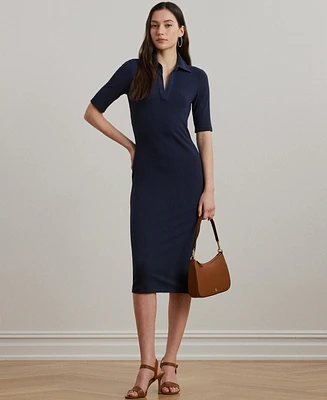 Lauren Ralph Women's Rib-Knit Elbow-Sleeve Polo Dress