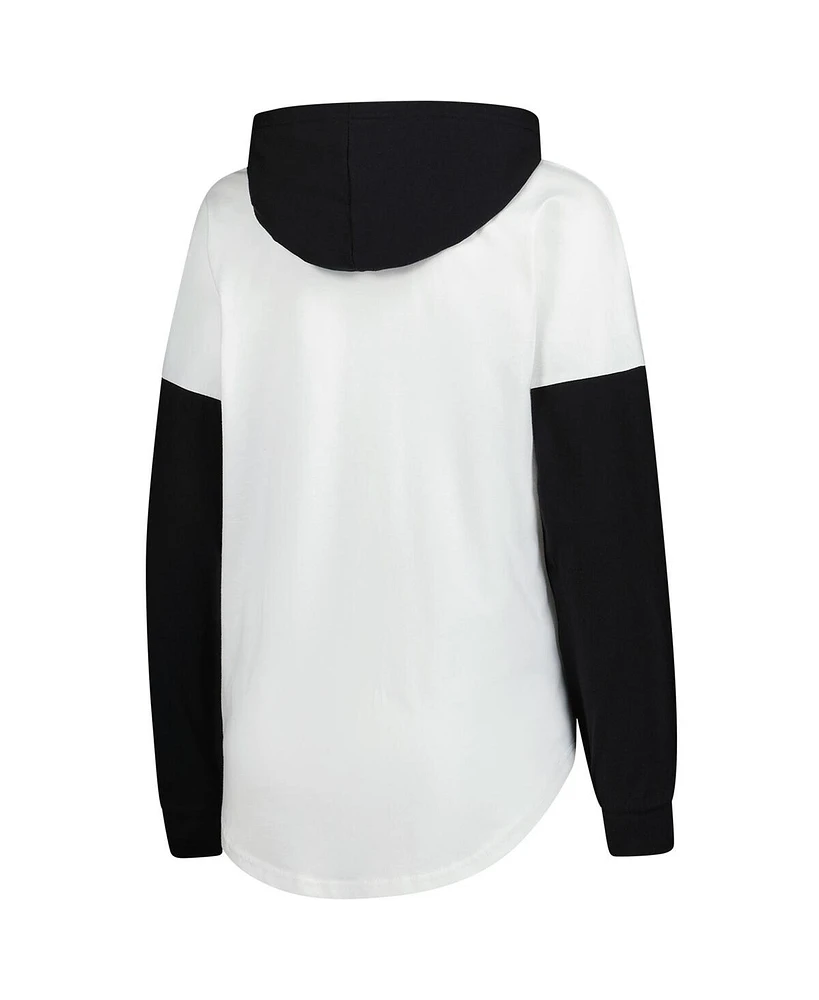 G-iii 4Her by Carl Banks Women's White/Black Ryan Blaney Bench Player Oversized Long Sleeve Hoodie V-Neck T-Shirt