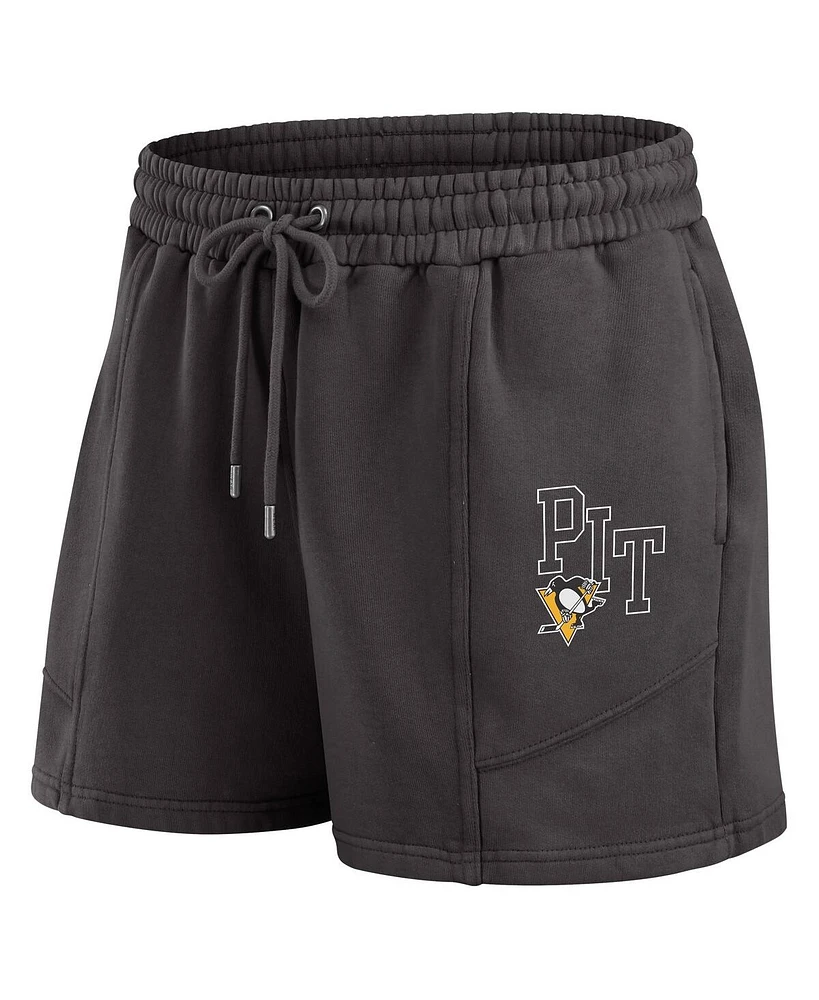 Wear by Erin Andrews Women's Black Pittsburgh Penguins Washed Fleece Sweatshirt & Shorts Lounge Set