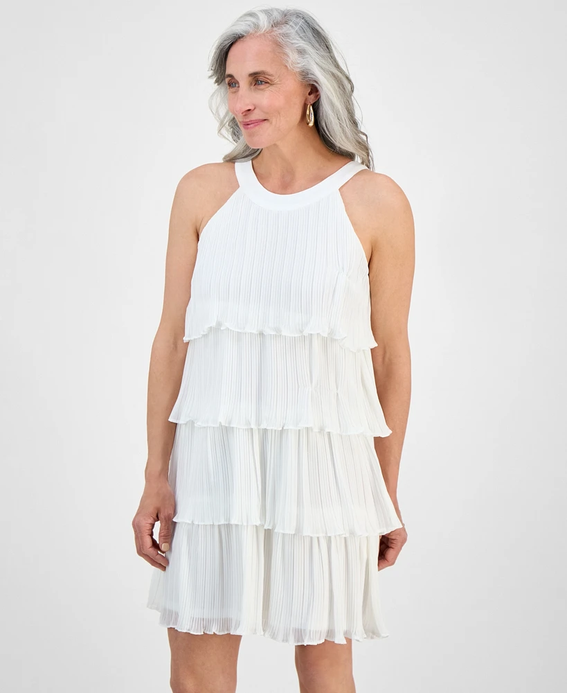 Robbie Bee Petite Pleated Tiered Chiffon A-Line Dress