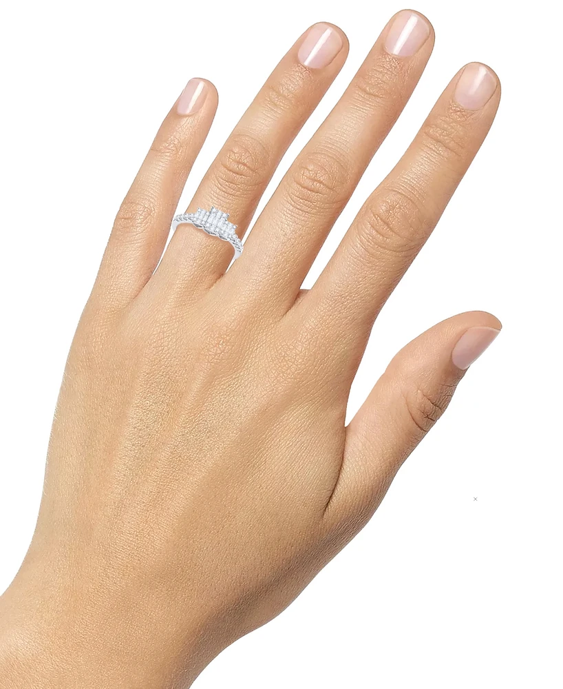 Diamond Emerald Shaped Cluster Three Stone Ring (1/2 ct. t.w.) 14k White Gold