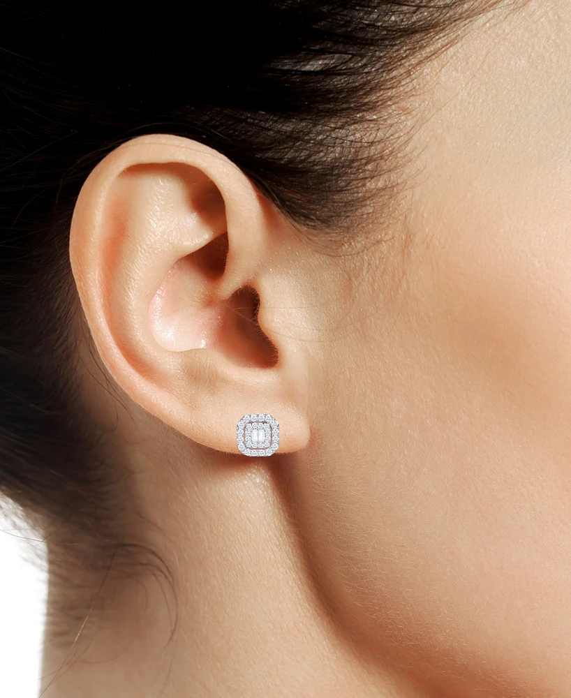 Diamond Round & Baguette Cluster Stud Earrings (1/2 ct. t.w.) 14k White or Yellow Gold