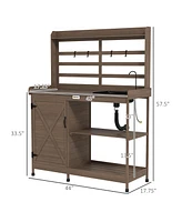 Outsunny Wooden Potting Bench with Storage, Aluminum Tabletop,