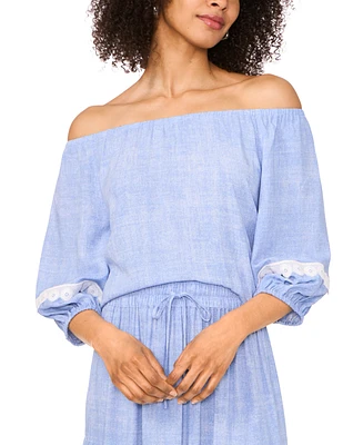 Sam & Jess Petite Lace-Trim Off-The-Shoulder 3/4-Sleeve Top
