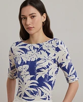 Lauren Ralph Lauren Petite Palm-Frond-Print Cotton Boatneck Tee