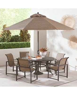 Wythburn Outdoor Dining 7pc Set (60" Round Table & 6 Sleek Sling Chairs), Created for Macy's