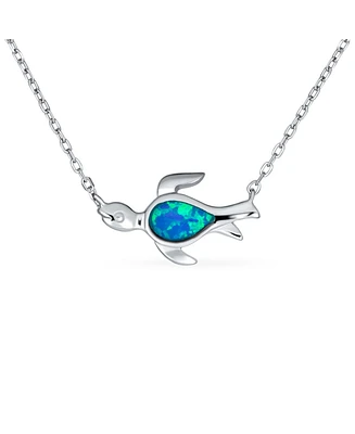Bling Jewelry Delicate Nautical Blue Opal Sea Turtle Pendant Necklace in Sterling Silver