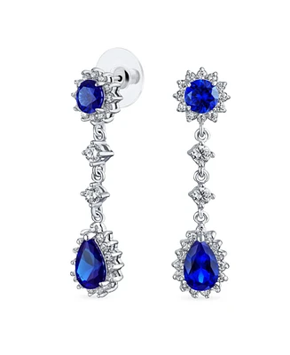 Bling Jewelry Statement Pave Crown Halo Cubic Zirconia Cz Long Dangling Oval Teardrop Chandelier Earrings