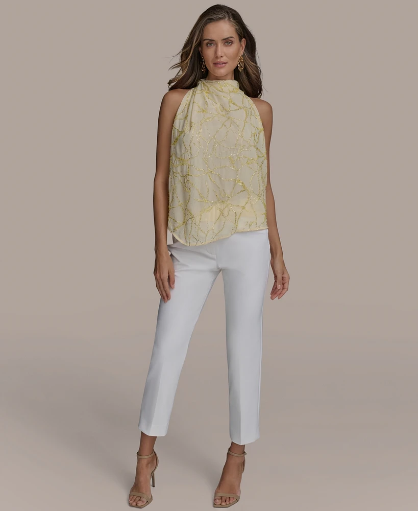 Donna Karan New York Women's Sequin Embellished Sleeveless Halter Top
