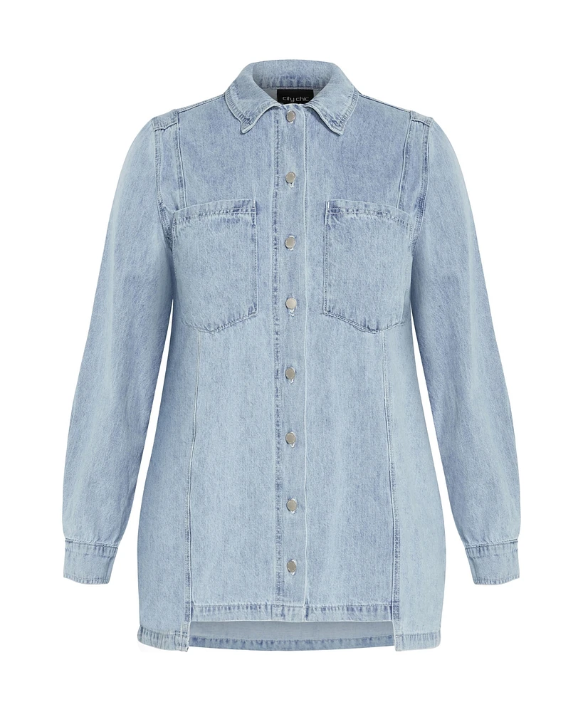 City Chic Plus Liv Denim Shirt