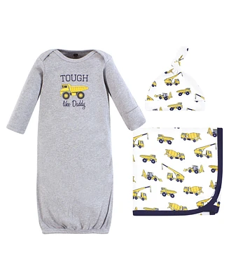 Hudson Baby Boys Gown, Swaddle Blanket and Cap or Headband
