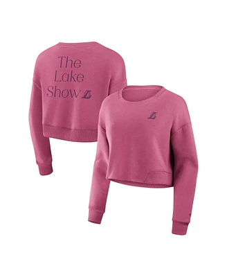 Fanatics Women's Pink Los Angeles Lakers Studio Premium Cropped Pullover Sweatshirt