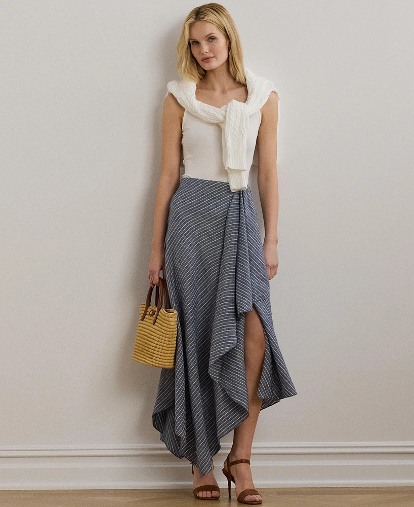 Lauren Ralph Women's Striped Linen A-Line Midi Skirt
