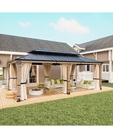 Mondawe 12 Ft. W x Ft. D Solid Cedar Wood Patio Gazebo with Curtains and Mesh Screens